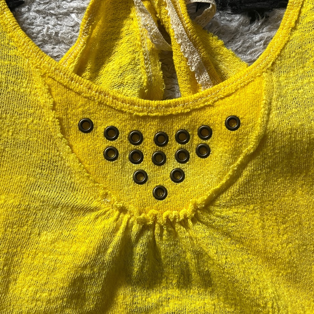 Free People size xs Yellow Tank Top with Stud Detail and open flow back - Picture 3 of 13
